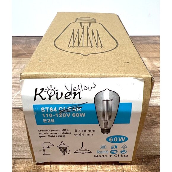 ST64 Clear 60W E26 Edison Style Light Bulb 110-120V Warm Glow Yellow - Picture 1 of 2